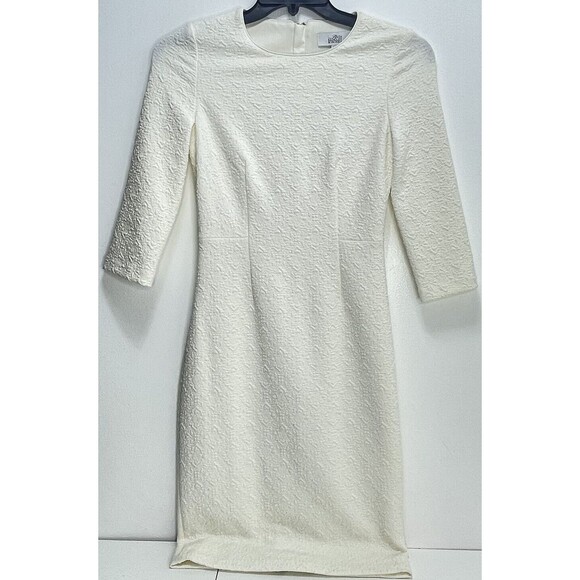 Belle Badgley Mischka Mid Sleeve Knit Quilted Floral Sheath Dress Size 2 Ivory - Picture 1 of 8